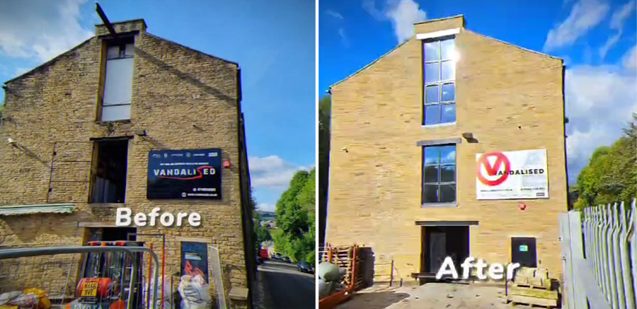 Vandalised warehouse - before and after makeover