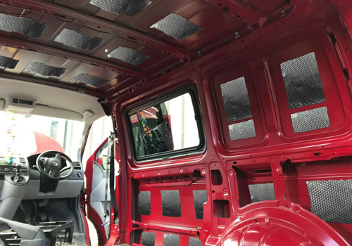 Van sound deadening mats in situ